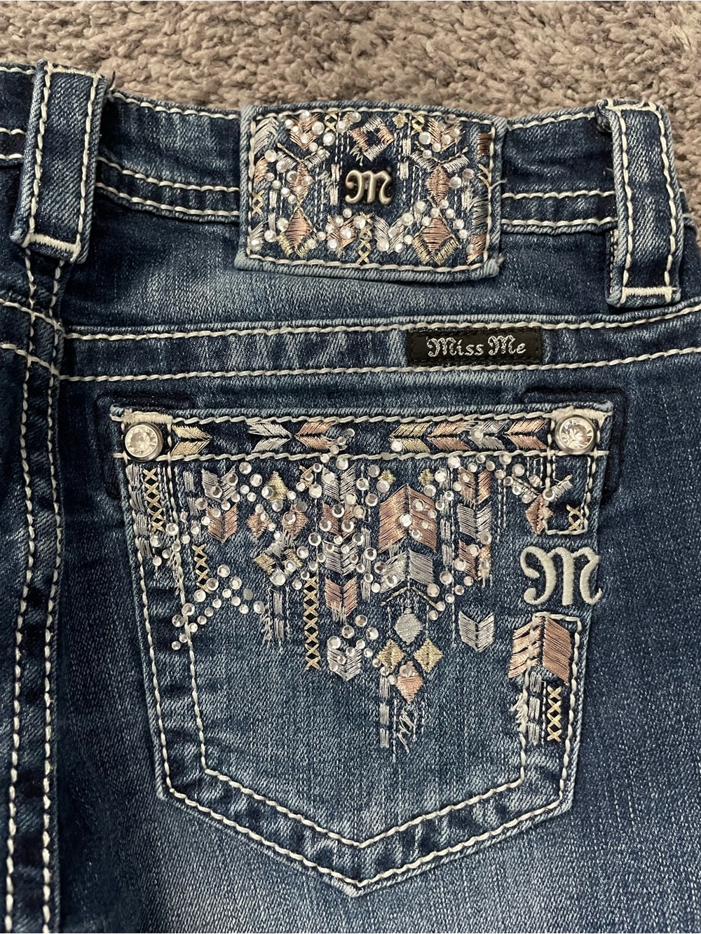 Miss Me Dark Blue Skinny Jeans with Embroidered Pockets - Picture 3 of 5